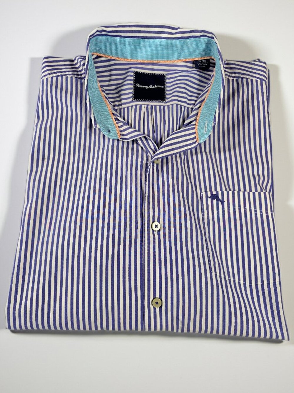 Tommy Bahama Button Up Shirt Xl Long Sleeve Striped 100% Pima Cotton Blue White